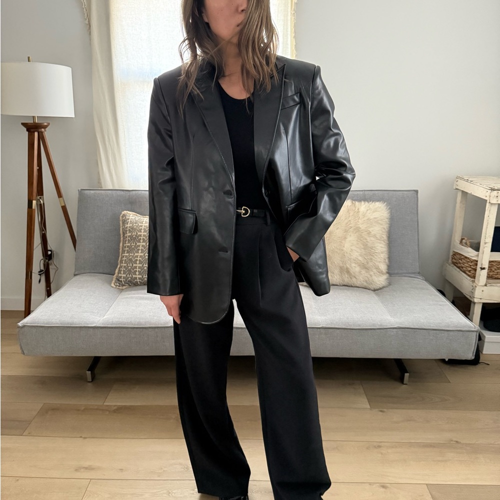 NWOT Black Faux Leather Oversized Blazer